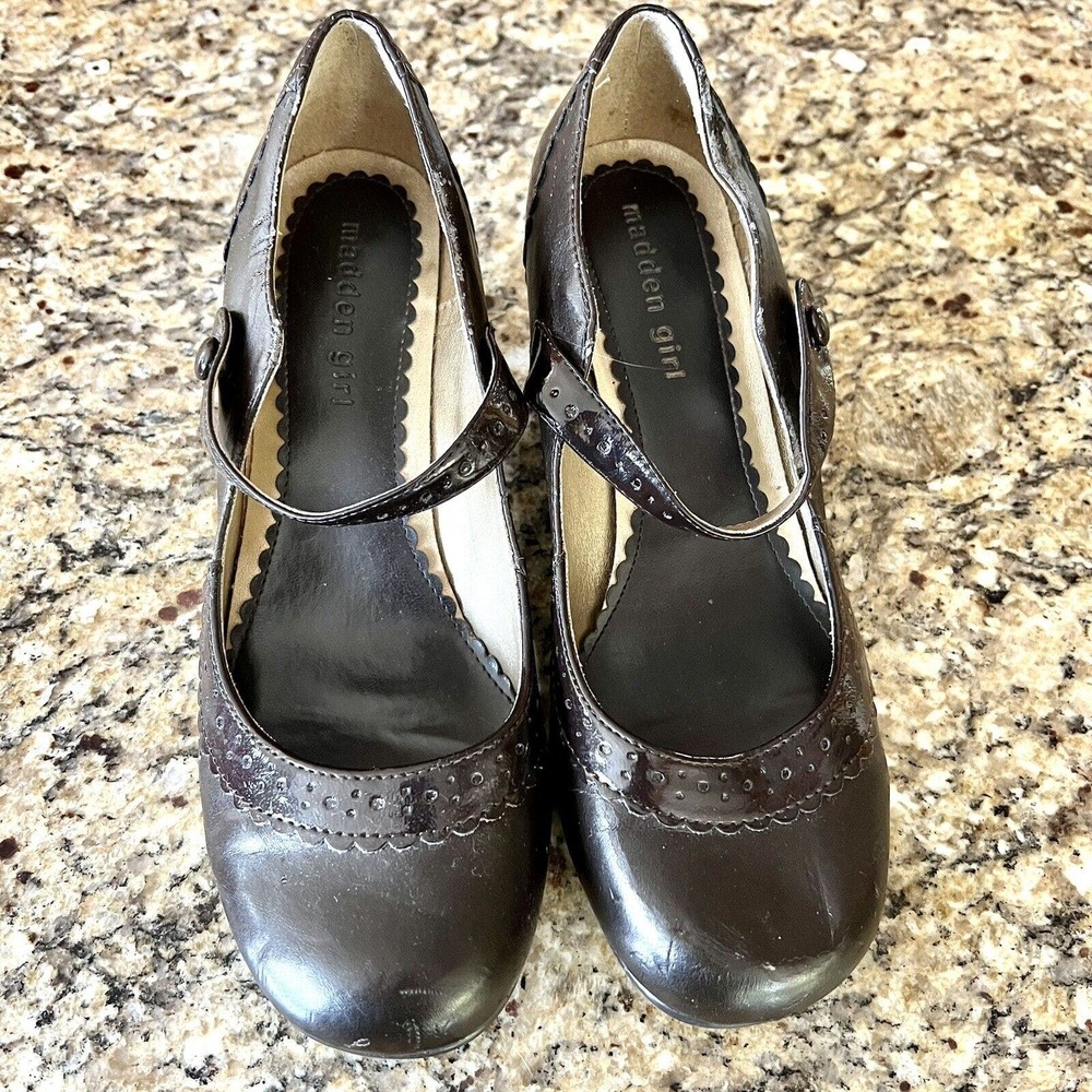 MADDEN GIRL {Size 8} Chocolate Brown Kitten Heels Mary Jane Buckle Round Toe - Picture 2 of 16